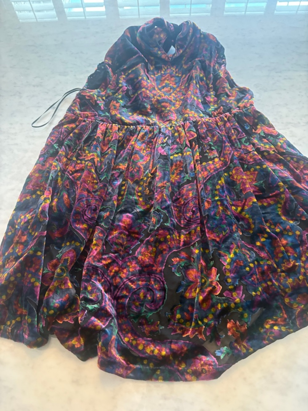 Free People Velvet Mini Dress in Black with Multicolor Floral Paisley